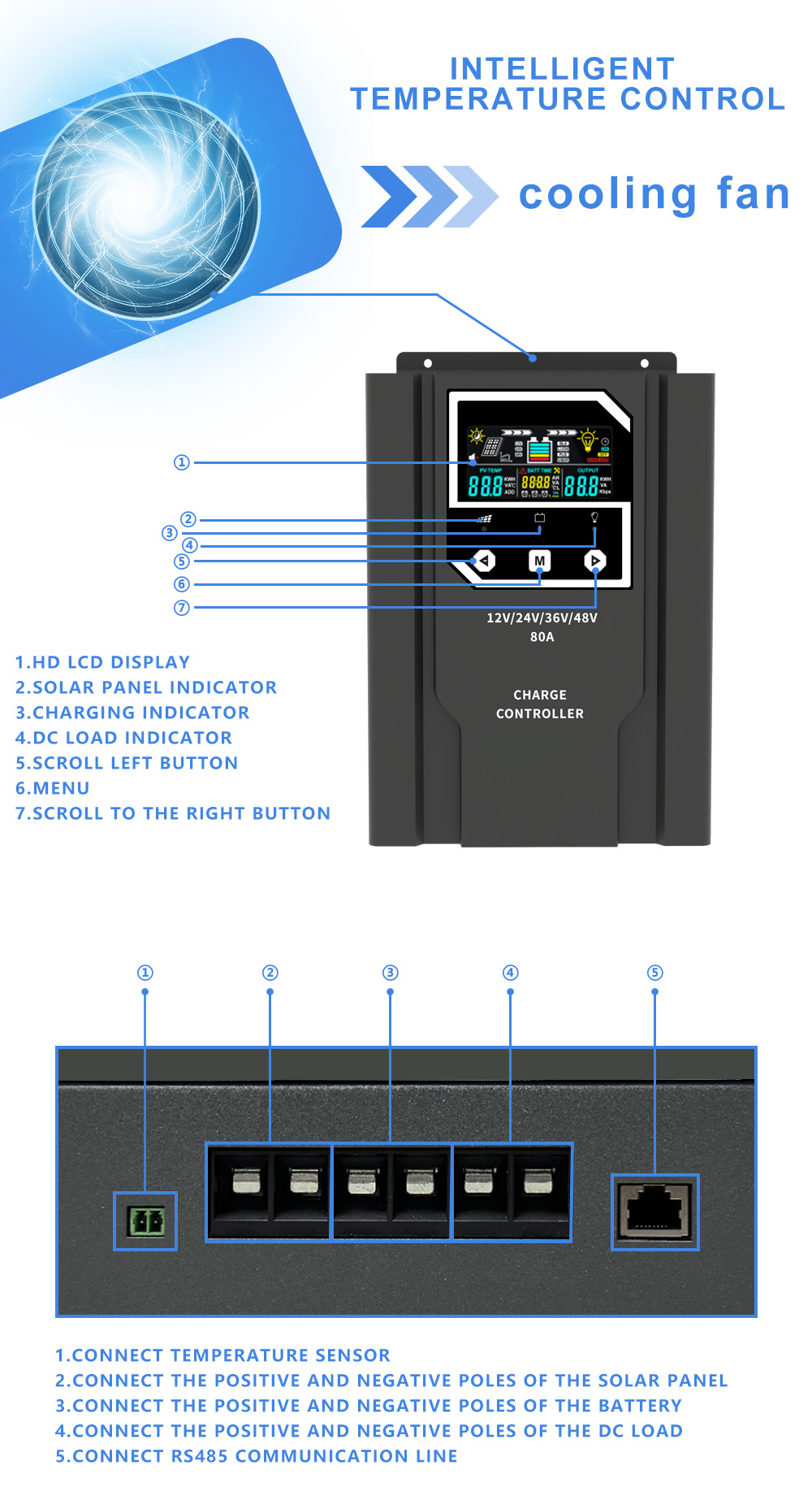Smart Solar Charge Controller Dc 12v 24v 36v 48v 30a Mppt Solar Regulator