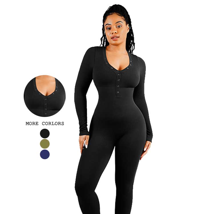 2023 Women Seamless One Piece Long Sleeve Tummy Control Body Shaping Jumpsuit Bodysuit