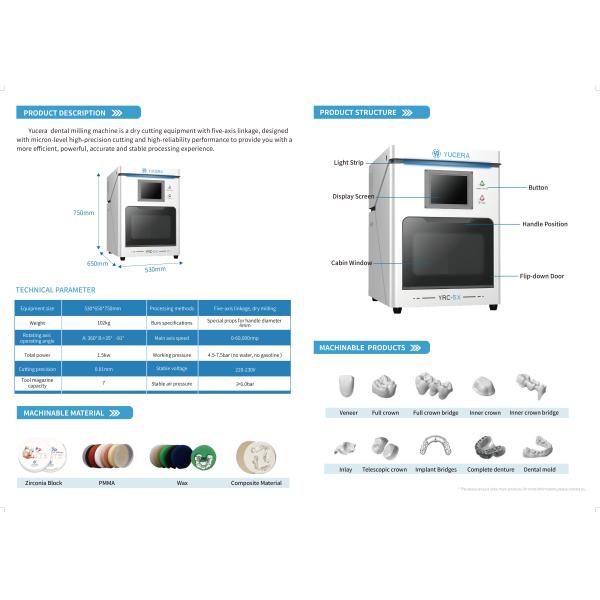 5-Axis Dental Milling Machine 1.5KW 220-230V for Crowns Bridges Abutments
