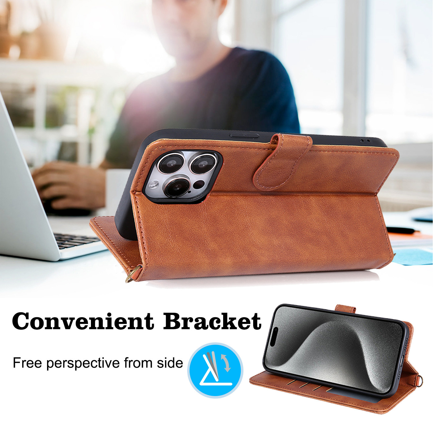 Wallet Stand Function Flip Pu Leather Phone Cases With Strap