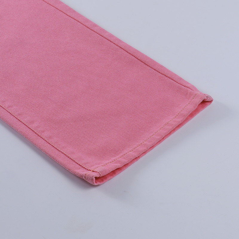 Pink Ripped High Waist Straight Wide Leg Jeans Women