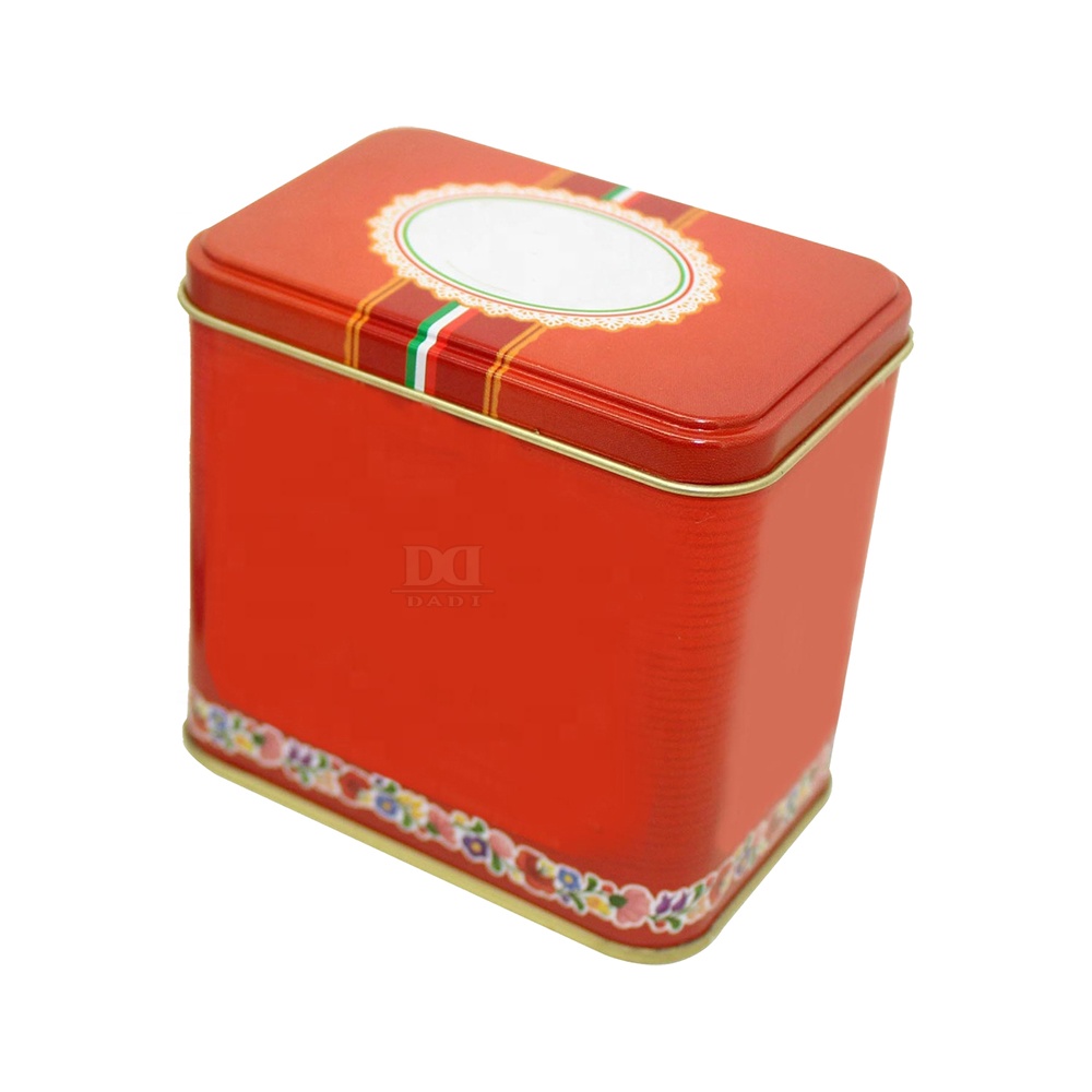 DADI 64x39x82mm Embossed Tea Tin Box Tinplate Metal Packaging Tins For Bakery Shops