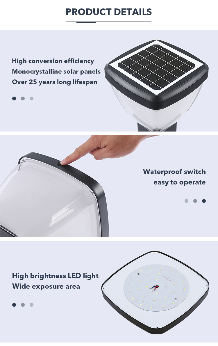 Outdoor Landscape Lighting Solar Wall Pillar Light Led Solar Villa Wall Lamp 3000K/6500K