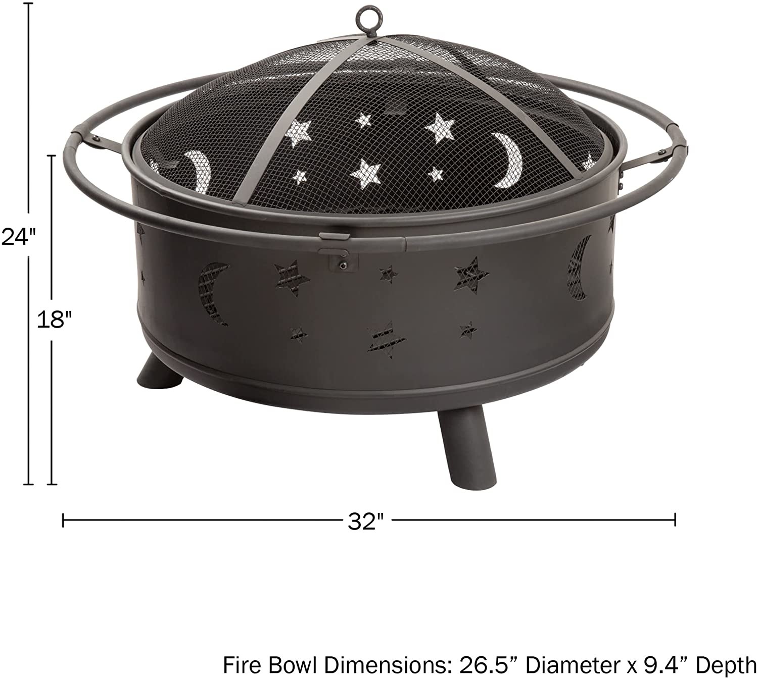 Wood Burning Charcoal Heating Stove 30 inch Round Star and Moon Firepit