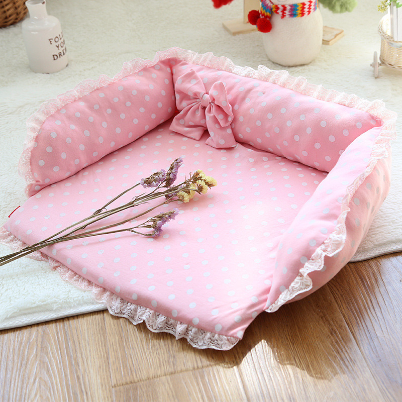 Cute Pink Dots Princess Soft Pet Sofa Dog Cushion