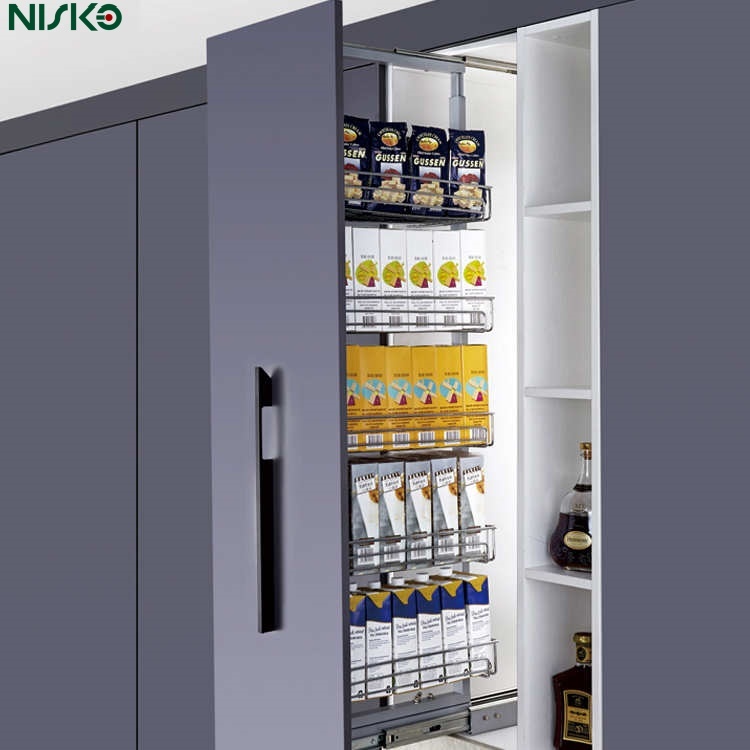 Quality Smooth Sliding Tall Pantry Unit Kitchen Cabinet Baskets 5 Tiers for sale