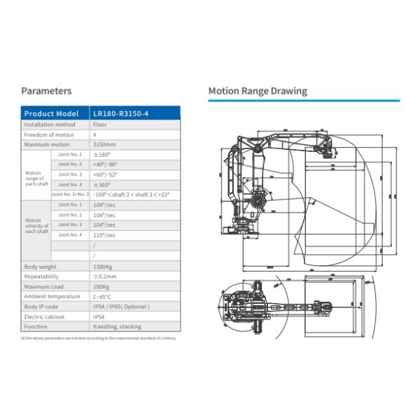 Safety LR180-R3150-4 Industrial Robot 180Kg 3150mm Maximum Motion