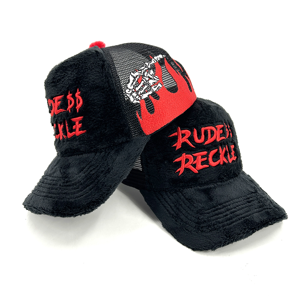 Suede Embroidered Velvet Trucker Hats
