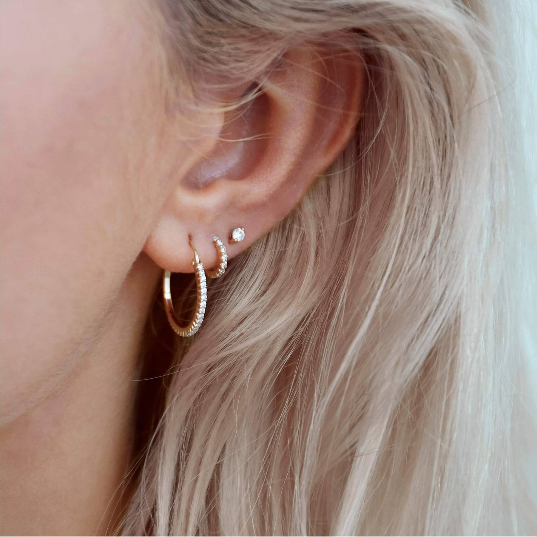 Handmade 18K Gold Plated Mini Cubic Zircon Small Open Hoop Earrings With Princess Cut