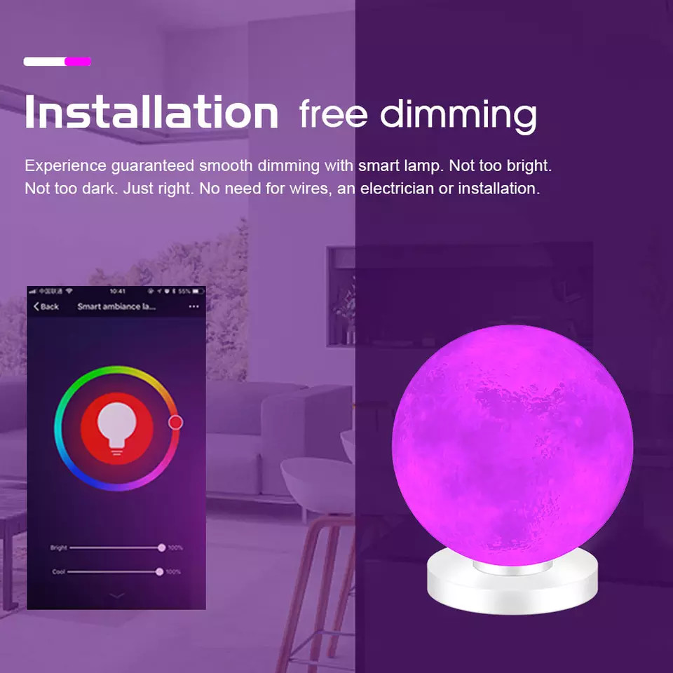 Glomarket Tuya Smart WiFi LED Light 3D Print Moon Light Dual Mode Dimmable