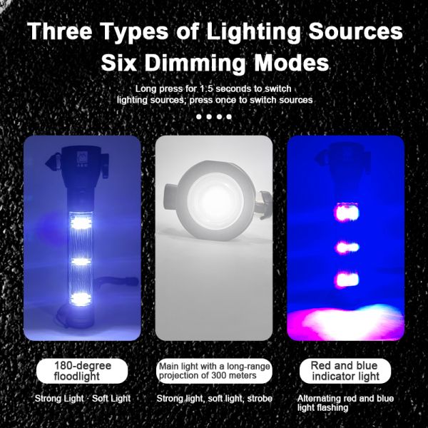 Aluminum Alloy Ultra-Strong Light - A Black Multi-Functional Solar Flashlight That Can Be Used For Emergency Escape In Cars.