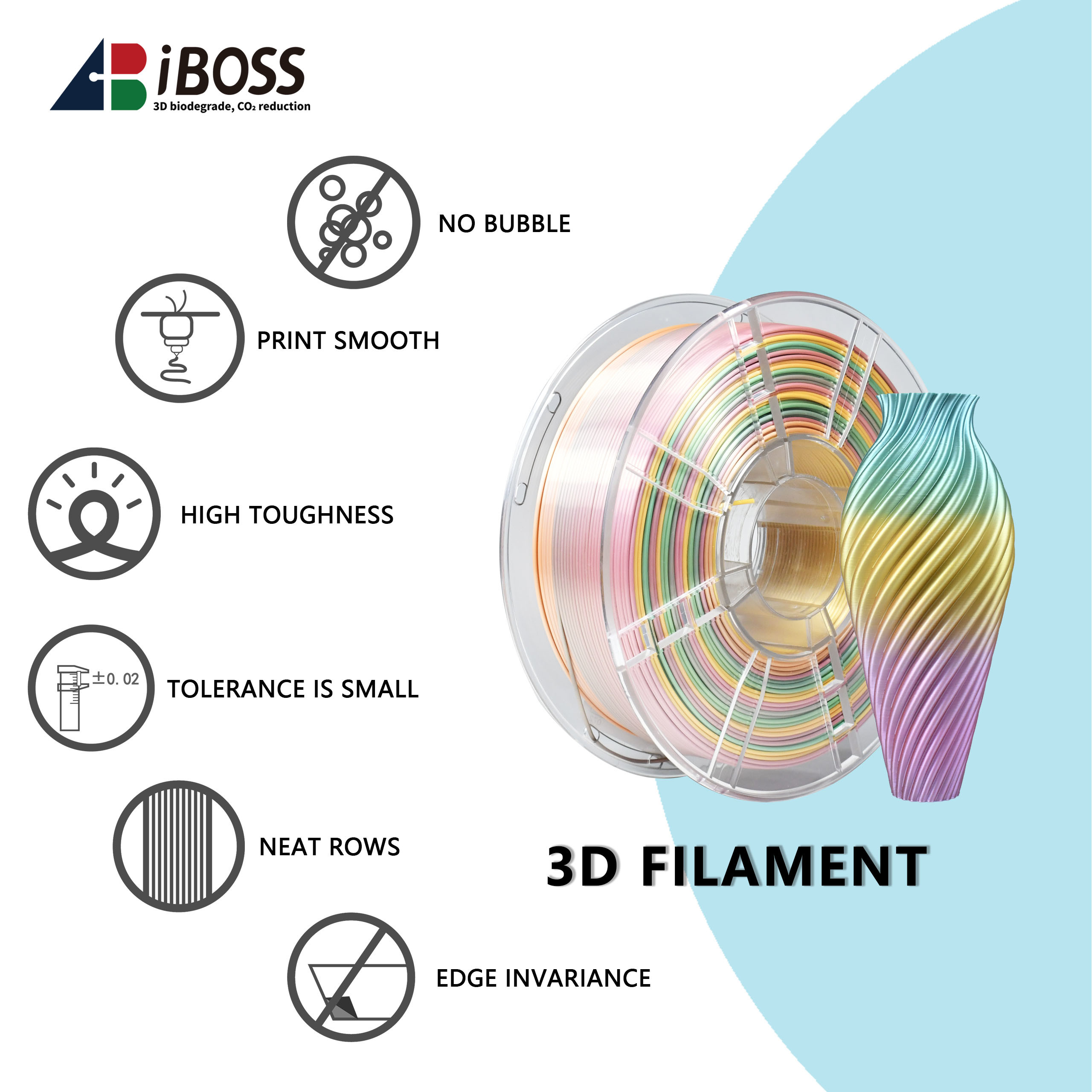 PLA Silk Rainbow Filament Toughness Enhanced 3D Print Rainbow Filament
