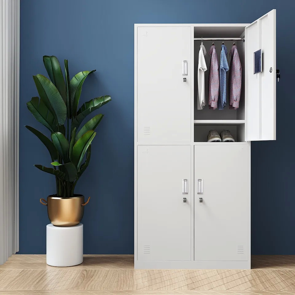 0.7mm 4 Door Metal Lockers Staff Metal Storage Wardrobe Powder Coating