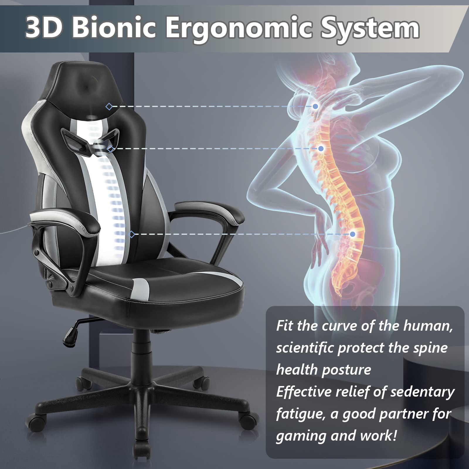 ALINUNU Metal Frame Racing Gaming Chair with Lumbar Support and Ergonomic Design
