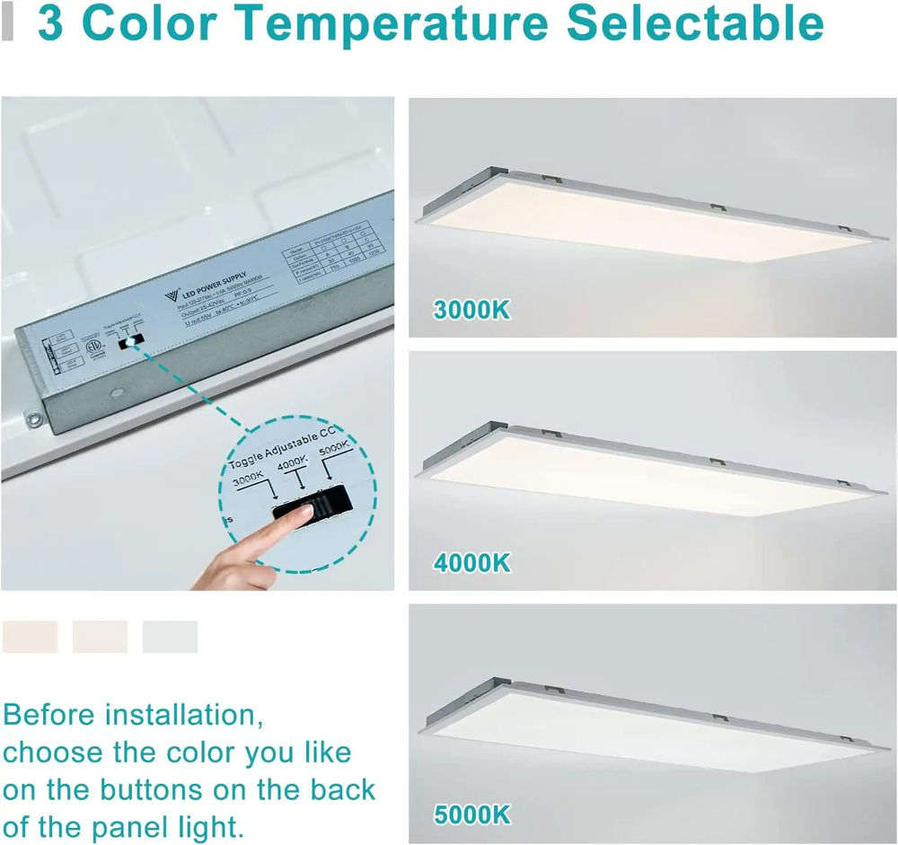 2Ft 4Ft Led Panel Ceiling Lights 3CCT Switchable 50W Ceiling Light Panels