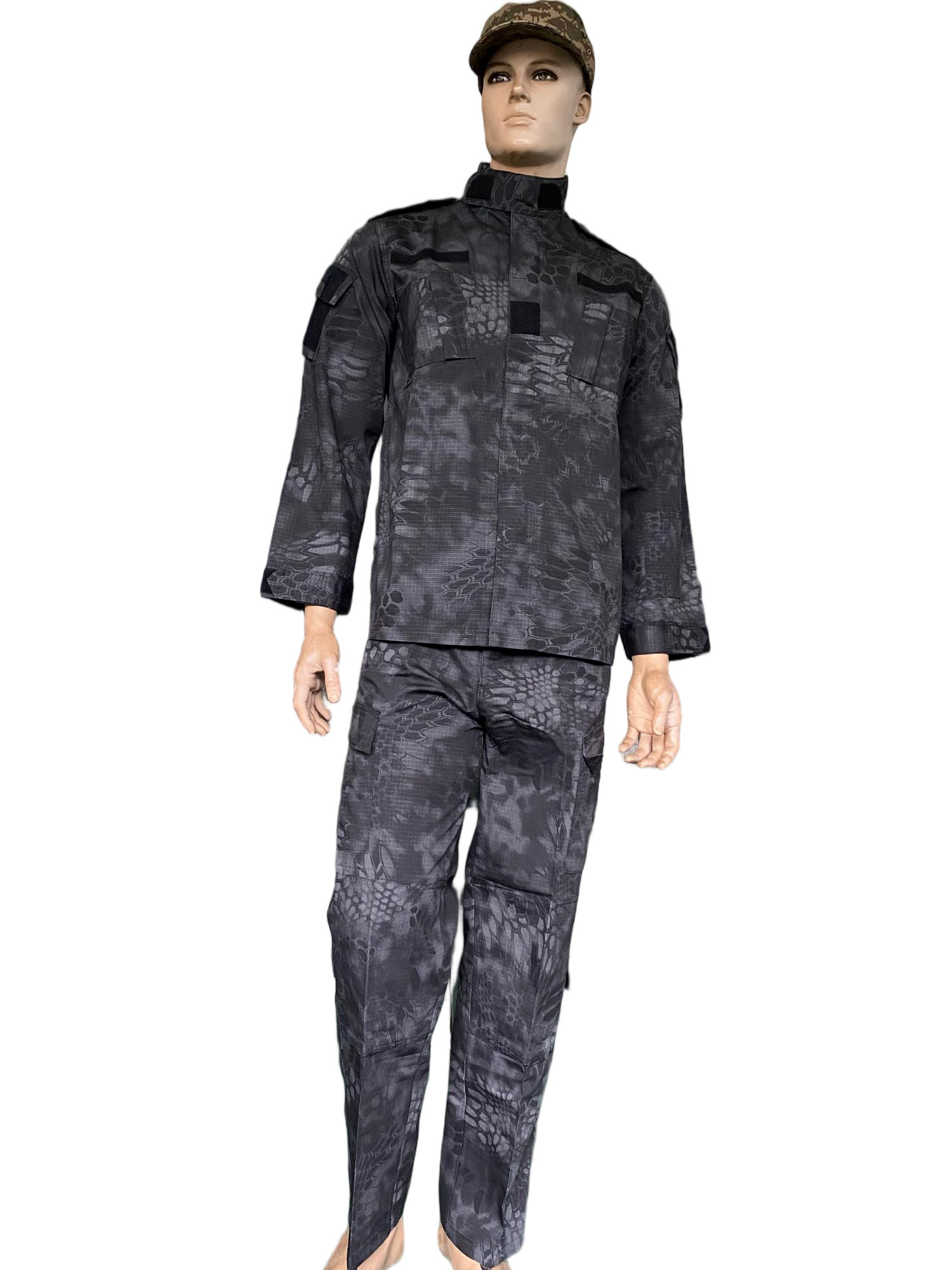 Black Tactical Uniform Set Python Camo Mens Combat Training Suit with 230 gsm Tear Resistant Jacket and Pants for Outdoor Use