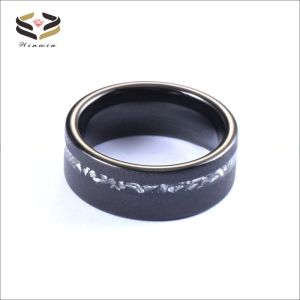 Wedding Tungsten Promise Ring Crushed Meteorite Black Plated Sandblasted 8mm
