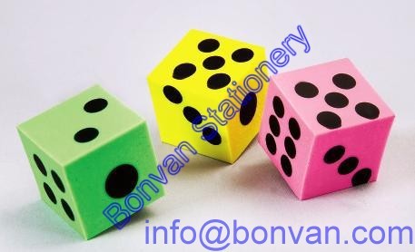 Quality kids toy dice eraser, square eraser,printed square eraser for sale