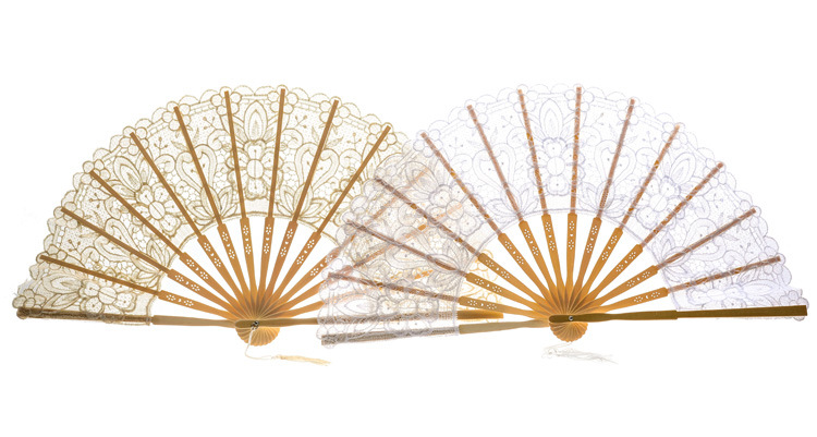 Y-Z Vintage Wedding Lace Bamboo Folding Fan Hollow Cotton and Linen Dance Bride Tassel Big Hand Fans