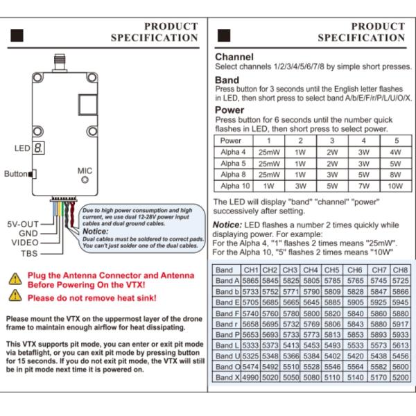 10W5.8-6.0GHz Analog FPV Video Transmitter ModuleDroneVTxAccessory