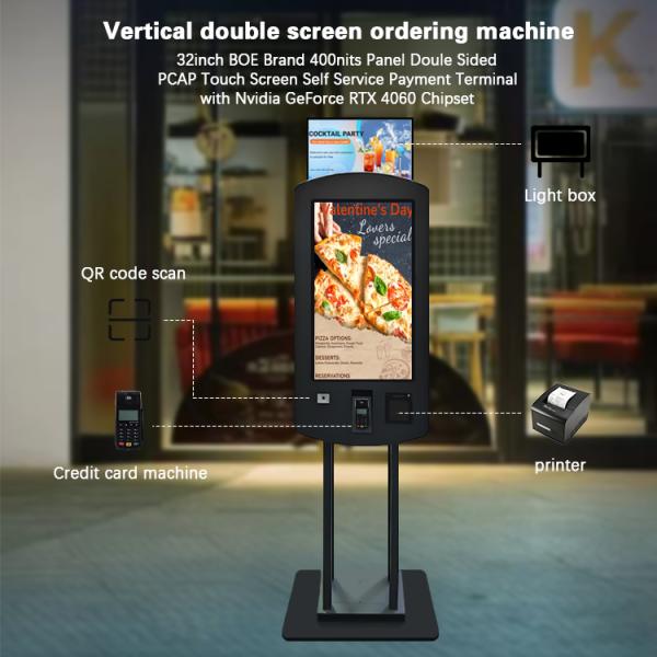 32 Inch Nvidia Gefore RTX 4060 Chipset QSR Double Side Self Service Payment Kiosk With Led Box