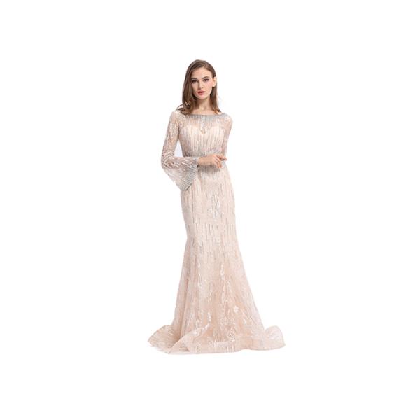 Zipper Backless Middle Eastern Evening Dresses , Hand Beading Sequin Long Wedding Ball Gown