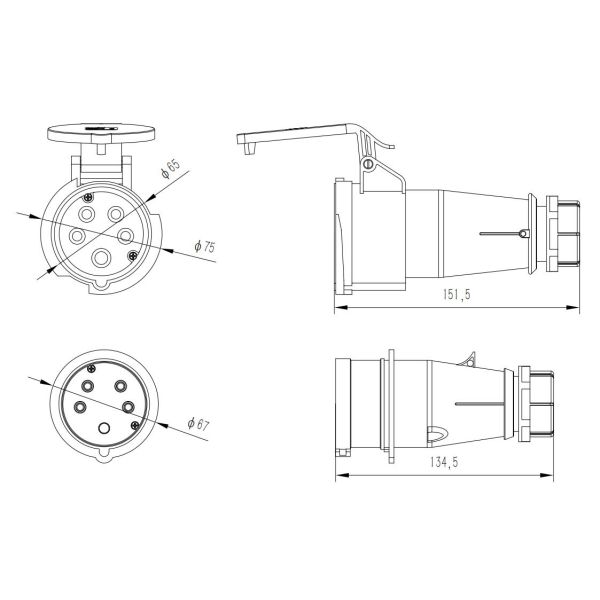 IP44 Industrial Male and Female Plug Couplers 16A 5P IP44 Male Female Industrial Plug Socket Red