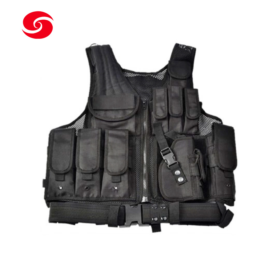Black Police Security Tactical Multifunctional Pouches Airsoft Vest with Mesh