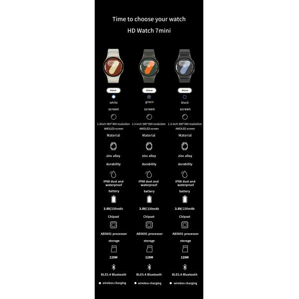 Waterproof BT call For Gift HD watch 7 mini Man Women AMOLED 1.5 inch HD Screen Heart Rate Smartwatch