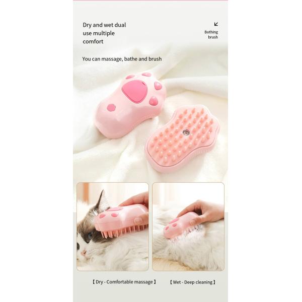 Pink Pet Steamer Brush Customized Cat Grooming Comb With Steam