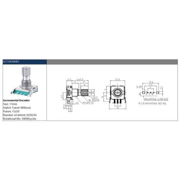 11mm Metal Shaft Rotary Incremental Encoder Switch 360 Degree