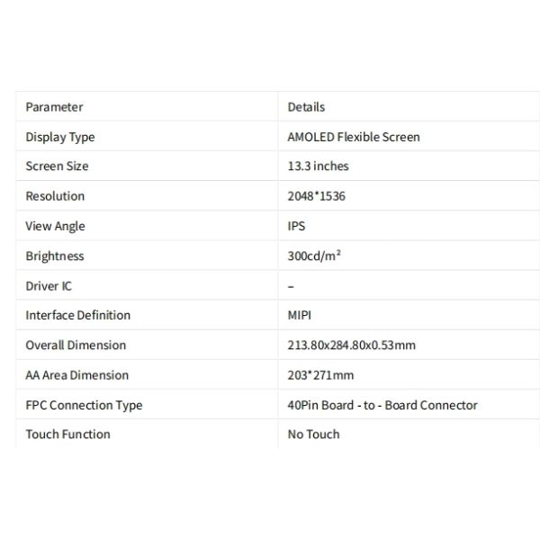 13.3-inch flexible OLED display product overview