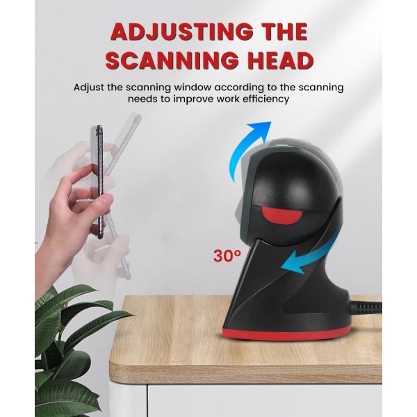 USB 2D 1D Desktop Barcode Scanner 4 Mil Omni-directional LED Light for Retail Supermarket Restaurant QR Code Reading RS232
