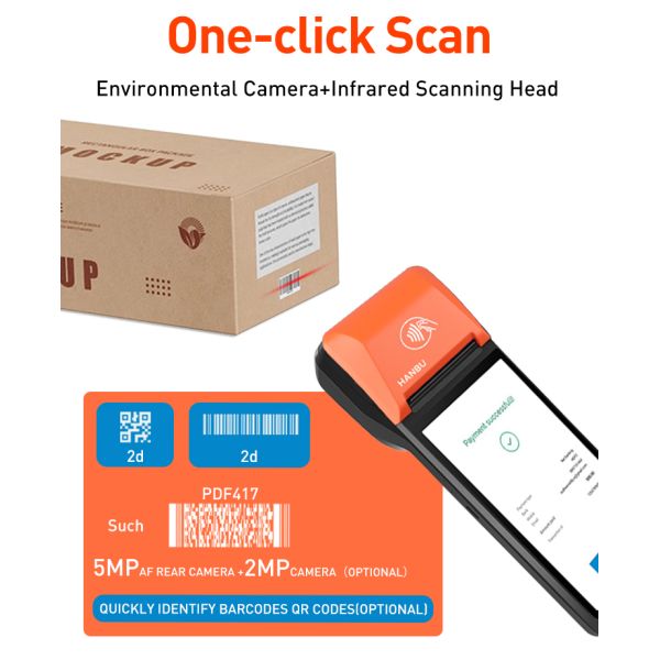 Hanbu Handheld POS Terminal 58mm Thermal Printer 6400mAh Battery