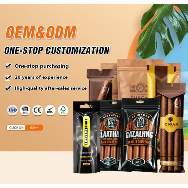 Customizable Moisture-Retaining Cigar Flat Seal Bag with 69% Humidity Retention Eco-Friendly 3-Side Seal Made of CPP Plastic