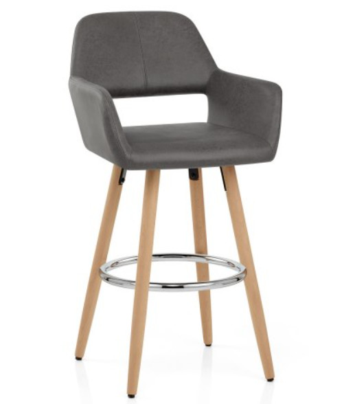 Wooden Dark Grey PU Leather Bar Stool