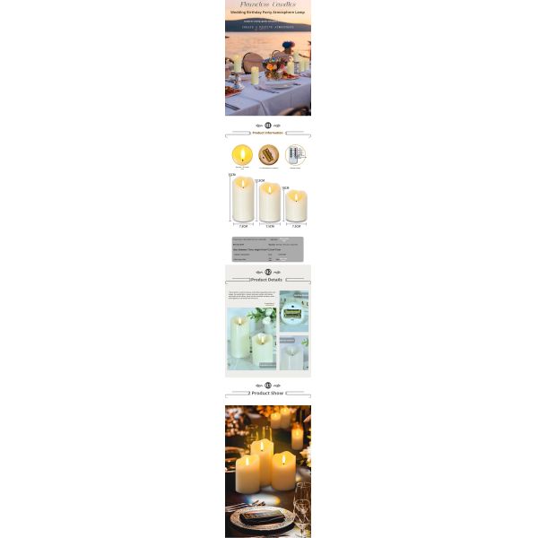 Ivory White Real Wax LED Pillar Candle with Remote Control and Flickering Flame Set of 3