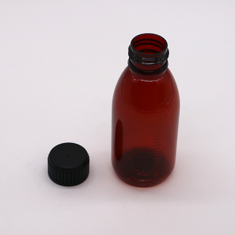 120mL Amber Oval Prescription Bottle Child Safety Cap PET Material for Maple Syrup