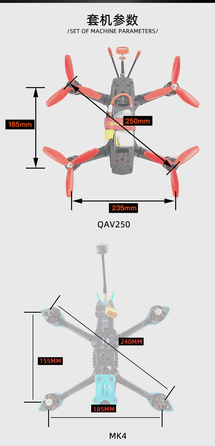 QAV250 3S 4S Freestyle 115mm 2.5-inch F4 5A ESC Racing RC Drone Kit Small Remote Control Drone Camera Ready-to-Fly (RTF BNF)