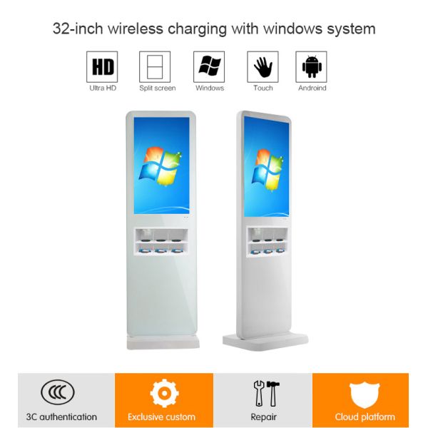 PC Digitalfloor Standing Digital Signage Wireless Charging Station 32'' WIFI Touch Screen Kiosk