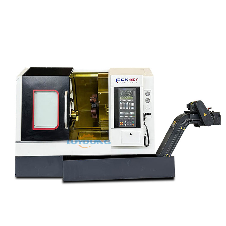 Flat Bed Cnc Lathe TCK40 Gang Type Tool Holder And Flying Cutting Head Hydraulic Chuck