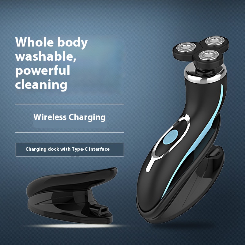 Portable Men's Electric Shaver with Stainless Steel Blade and Plastic Handle for Face Use