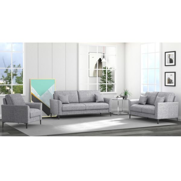 3 Piece Sofa set with Pillows, Light Gray Linen