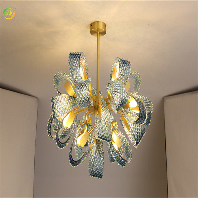 Blue Finish LED Lightsource end Art Shiny Light Luxury Modern Design Glass Pendant Light