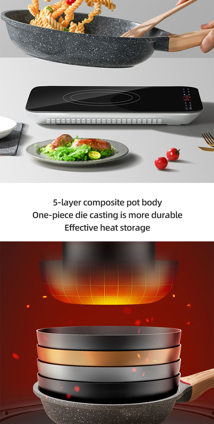 High Quality Cookware Cooking Pot Maifan Stone Flat Bottom Frypan Non Stick Induction Frying Pan