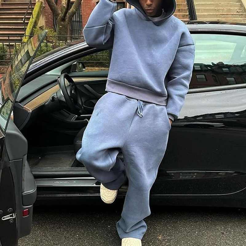 Clothing Manufacturers Custom 100% Cotton Heavyweight Oversized Pullover Hoodies Plain Sweatsuit Baggy Sweatpants Tracksuit Men