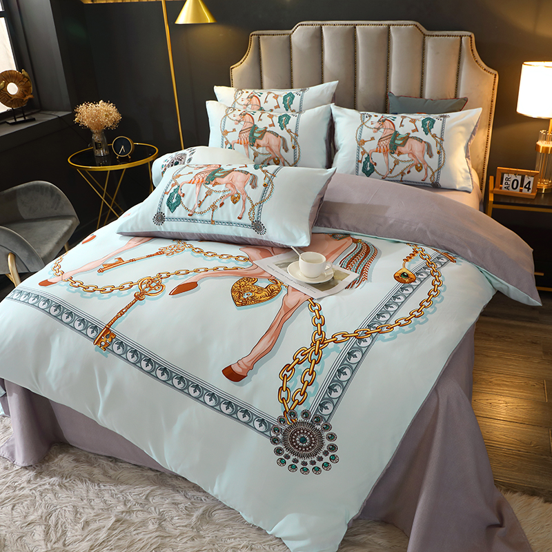 Diagonal Pattern Designer Digital Printing 4 PCS Bedding Sets Color Fastness Grade 4