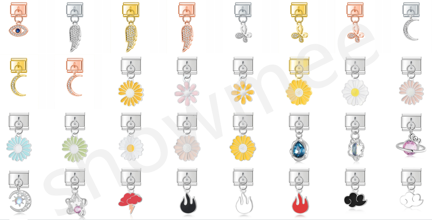 DIY Fashion YIWU Italian Charm Stainless Steel Gold Clover Bow Sun Gem Italian Charm Bracelet
