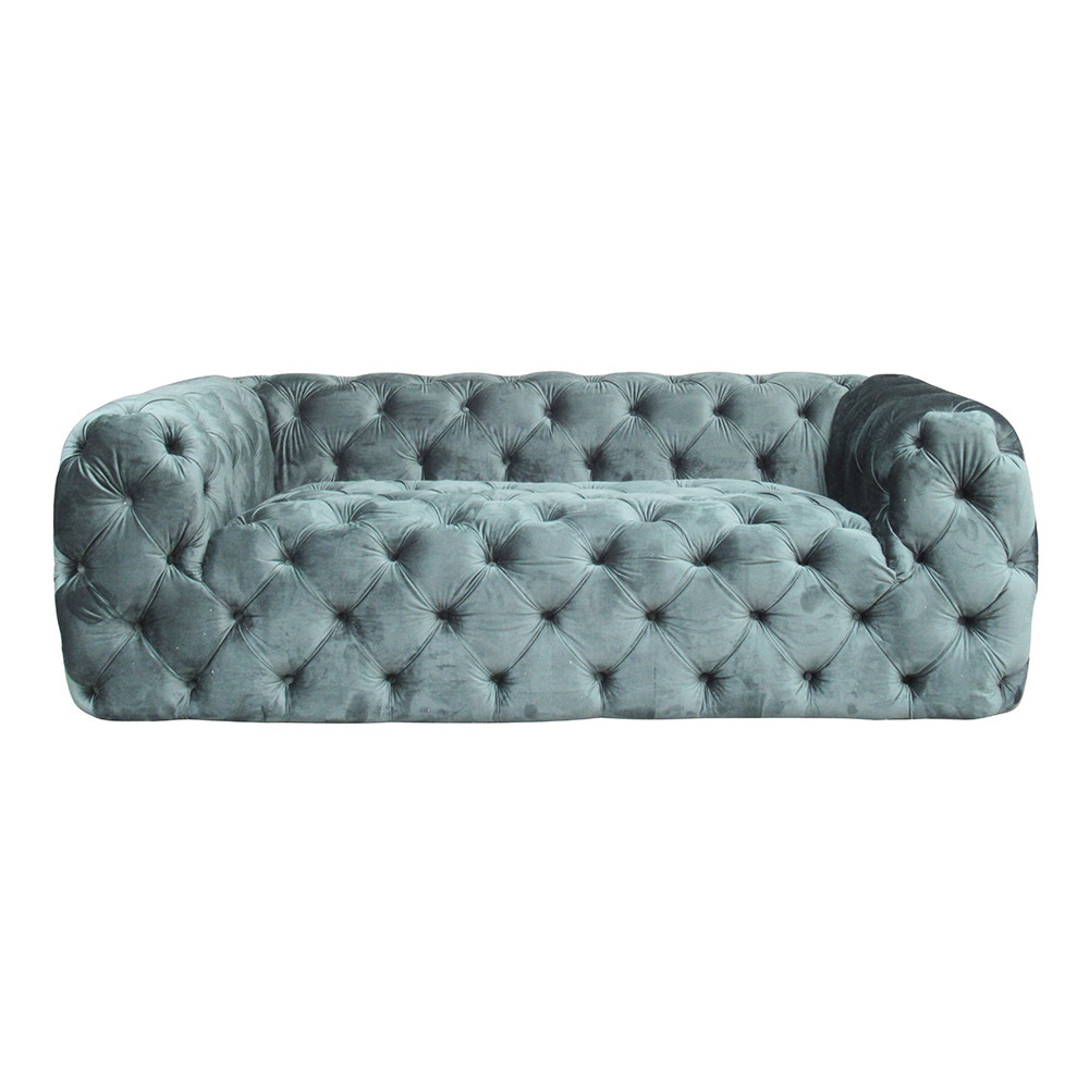 190cm Length dark green Living Room Velvet Fabric Button Tufted Sofa