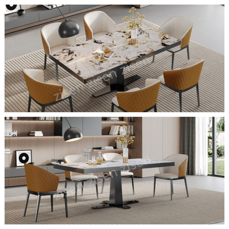 Modern Cross Base Marble Metal Dining Table 750mm Height Rectangular Glass